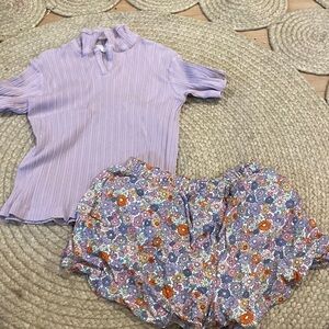Girls summer spring outfit floral shorts and ribbed top 8/9 H&M lavender